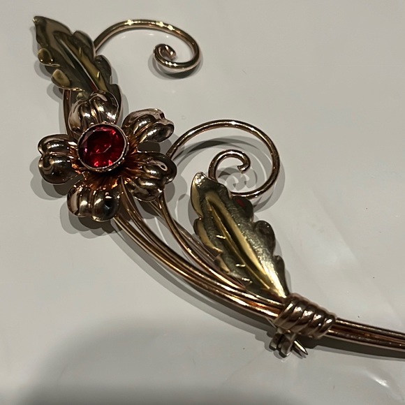 Vintage sterling brooch w/ rose, green & yellow gold plate - signed Walter Lampl - Picture 1 of 8